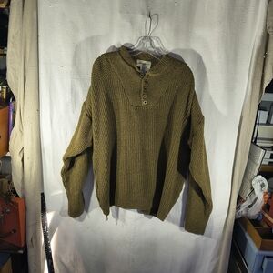 Eddie Bauer Men's XLarge Cozy Brown Oversized V Neck Button Placard Knit Sweater